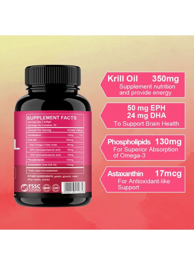Winstown Antarctic Krill Oil Softgels | 350mg/capsule Rich in Omega-3 + Phospholipids + Astaxanthin | 100 capsules (50-day supply) - Image 2